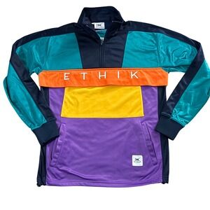 Retro 80's Ethik ClothingCo Mens Quarter Zip  Jacket Streetwear Multicolor DD10